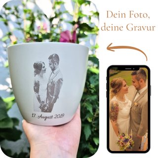 Fotogravur Blumentopf personalisiert