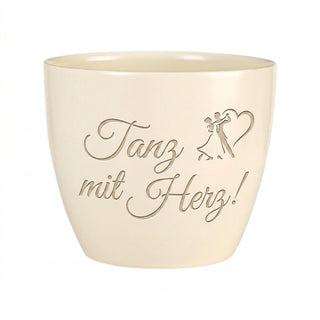 Personalisierter Blumentopf mit Gravur — Geschenk Balletttänzerin — Detailansicht der Lasergravur