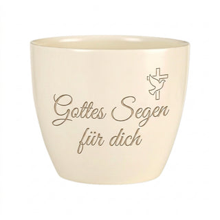 Personalisierter Blumentopf mit Gravur — Geschenk für Gemeindereferent Abschied — Detailansicht der Lasergravur