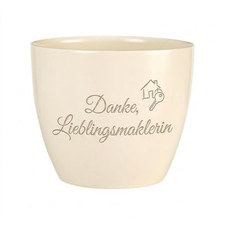 Personalisierter Blumentopf mit Gravur 'Danke, Lieblingsmaklerin' — Geschenk Immobilienmakl... — Detailansicht der Lasergravur