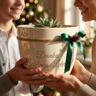 Personalisierter Blumentopf — Danke Geschenk für Deutschlehrer & Lehrerin — als persoenliche Geschenk-Uebergabe