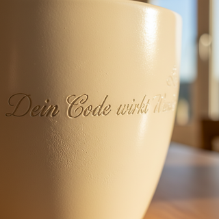 Personalisierter Blumentopf mit Gravur — Geschenk Backend Entwickler — Detailaufnahme