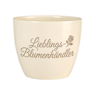 Personalisierter Blumentopf mit Gravur — Geschenk für Blumenhändler — Detailansicht der Lasergravur