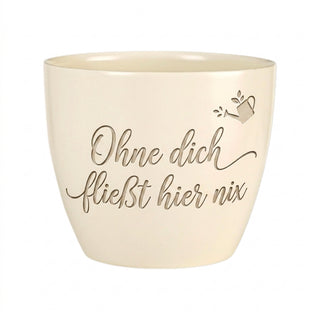 Personalisierter Blumentopf mit Gravur — Geschenk für Sanitärinstallateur — Detailansicht der Lasergravur