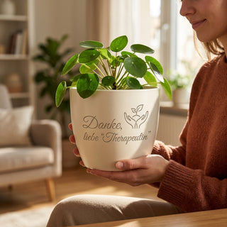 Personalisierter Blumentopf — Danke Geschenk für Familientherapeutin — im Wohnambiente