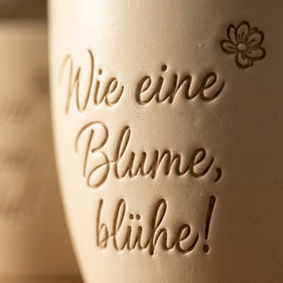 Gravierter Blumentopf zum Studienabschluss — Geschenk Absolventin — nahaufnahme