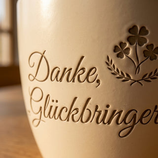Personalisierter Blumentopf — Geschenk Schornsteinfeger Danke Glückbringer — Detailaufnahme