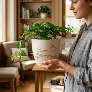 Personalisierter Blumentopf — Geschenk Schornsteinfeger Danke Glückbringer — im Wohnambiente