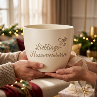 Personalisierter Blumentopf mit Gravur 'Lieblings-Hausmeisterin' — Geschenk für Hausm... — als persoenliche Geschenk-Uebergabe