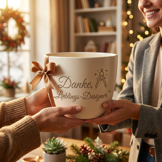 Blumentopf mit Gravur „Danke, Lieblings-Designer“ — Geschenk UI Designer — als persoenliche Geschenk-Uebergabe