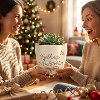 Blumentopf mit Gravur 'Lieblings-Architektin' — Geschenk für Architektinnen — geschenk_uebergabe
