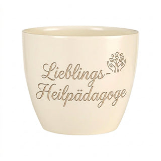 Personalisierter Blumentopf mit Gravur — Geschenk Heilpädagoge — Detailansicht der Lasergravur