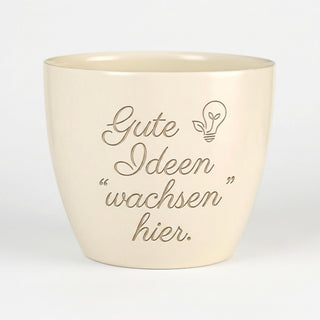 Personalisierter Blumentopf mit Gravur — Kreatives Geschenk Grafikdesigner — Detailansicht der Lasergravur