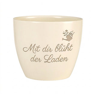 Personalisierter Blumentopf mit Gravur — Geschenk Store Manager Abschied — Detailansicht der Lasergravur