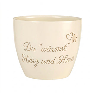 Personalisierter Blumentopf mit Gravur — Geschenk Heizungsbauer — Detailansicht der Lasergravur