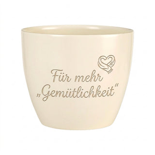 Personalisierter Blumentopf mit Gravur — Geschenk für Polsterer & Raumgestalter — Detailansicht der Lasergravur