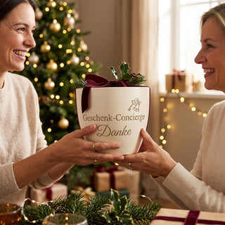 Personalisierter Blumentopf mit Gravur — Danke an deinen Geschenk-Concierge — als persoenliche Geschenk-Uebergabe
