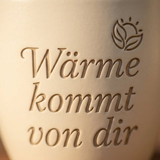 Personalisierter Blumentopf „Wärme kommt von dir“ — Geschenk SHK Heizungsbauer — Detailaufnahme