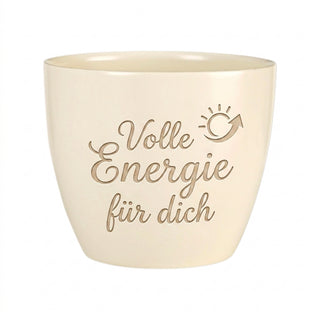Geschenk für Elektrotechniker – Blumentopf mit individueller Gravur: Volle Energie für dich — Detailansicht der Lasergravur