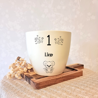 Geburtstagsgeschenk - Blumentopf graviert - 1 Jahr Koala