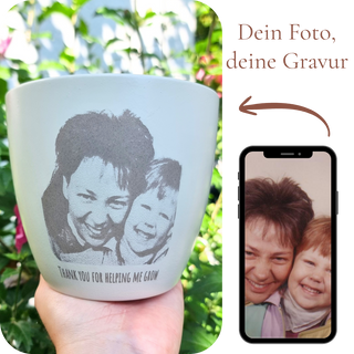 Fotogravur Blumentopf personalisiert