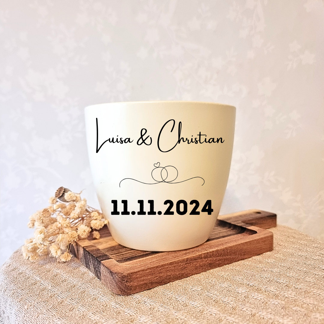 Personalisierter Blumentopf zur Hochzeit