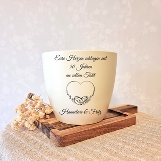 Hochzeitsgeschenk - Blumentopf graviert - Goldene Hochzeit Ringe