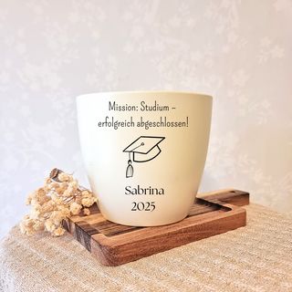 Abschlussgeschenk - Blumentopf graviert - Mission: Studium