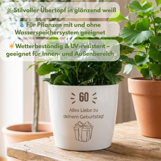 personalisierter Blumentopf Geburtstag „Glossy White“