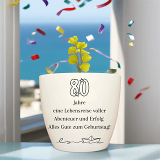 Geburtstagsgeschenk - Blumentopf graviert - 80. Geburtstag