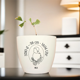 Geschenk zur Geburt - Blumentopf graviert - Babyportrait