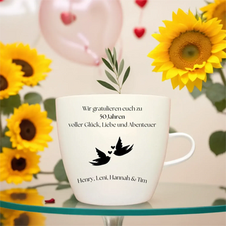 Hochzeitsgeschenk - Blumentopf graviert - Goldene Hochzeit Turteltäubchen