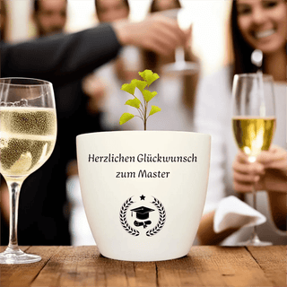 Abschlussgeschenk - Blumentopf graviert - Glückwunsch zum Master