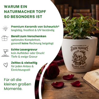 Dark Romance Bookie-Blumentopf – Für Book Lover, Leseecke & Bücherregal, Cozy & Mystisch