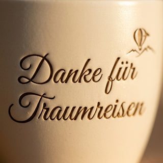 Personalisierter Blumentopf — Danke Geschenk Reiseberaterin Traumreisen — Detailaufnahme