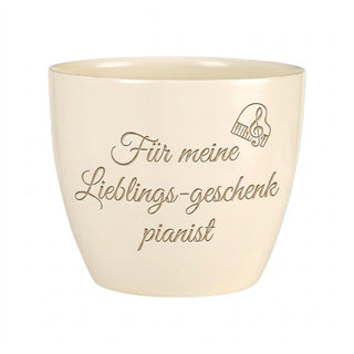 Persönliches Geschenk für Pianisten – Gravierter Blumentopf mit Stil — Detailansicht der Lasergravur