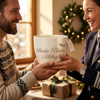 Personalisierter Blumentopf mit Lasergravur — Geschenk für Pilotin Bestehen — als persoenliche Geschenk-Uebergabe