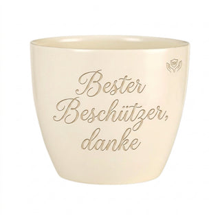 Personalisierter Blumentopf mit Gravur - Geschenk für Personenschützer — Detailansicht der Lasergravur