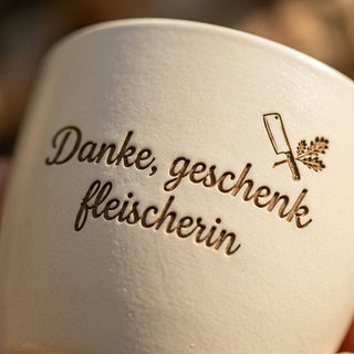 Personalisierter Blumentopf — Danke Geschenk Fleischerin Abschied — Detailaufnahme