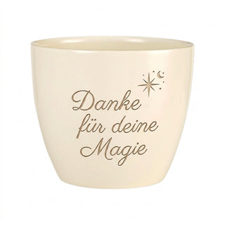 Personalisierter Blumentopf — Geschenk Schamanin Danke für deine Magie — Detailansicht der Lasergravur