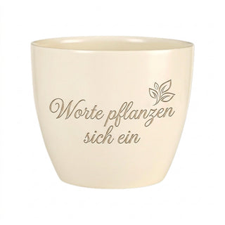 Individuelles Geschenk für Deutschlehrer – Blumentopf mit Gravur — Detailansicht der Lasergravur