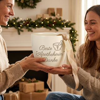 Personalisierter Blumentopf — Geschenk Pharmazeut & Apothekerin — als persoenliche Geschenk-Uebergabe