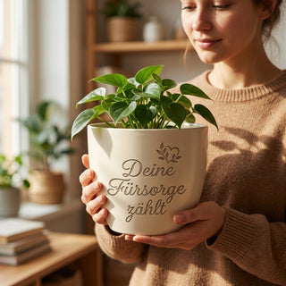 Personalisierter Blumentopf mit Gravur — Geschenk Krankenschwester Danke — im Wohnambiente