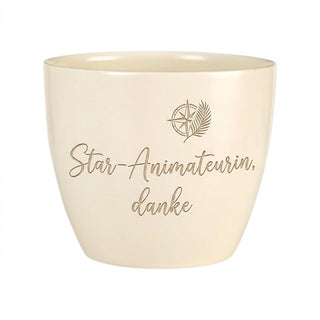 Personalisierter Blumentopf mit Gravur 'Star-Animateurin, danke' — Geschenk für Animateurin — topf_gravur