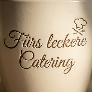 Personalisierter Blumentopf mit Gravur — Danke Geschenk Catering Team — Detailaufnahme