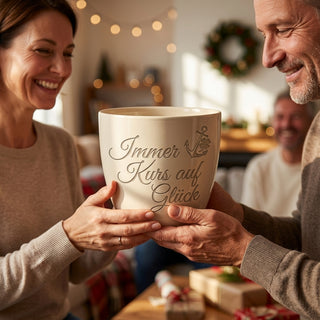 Personalisierter Blumentopf mit Gravur — Geschenk Seemann Abschied & Geburtstag — als persoenliche Geschenk-Uebergabe