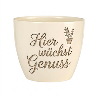 Personalisierter Blumentopf mit Gravur — Geschenk Sommelier & Weinliebhaber — Detailansicht der Lasergravur