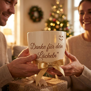 Persönliches Geschenk für die Rezeptionistin – Gravur: Danke für dein Lächeln — als persoenliche Geschenk-Uebergabe