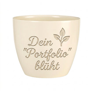 Personalisierter Blumentopf mit Gravur — Geschenk für Börsenmakler — Detailansicht der Lasergravur
