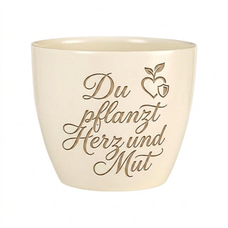 Personalisierter Blumentopf mit Gravur — Geschenk Sozialpädagogin Abschied Danke — Detailansicht der Lasergravur